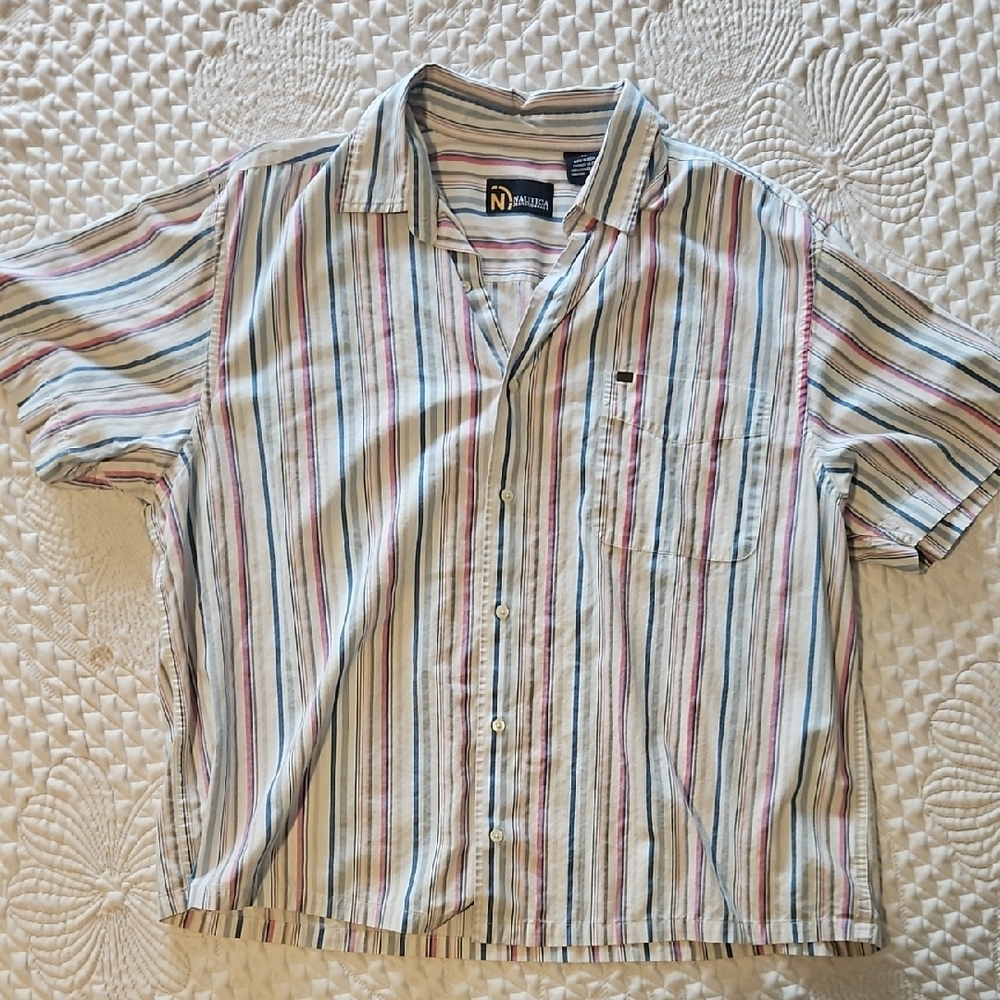 Nautica Red and Blue Casual Button Down Shirt